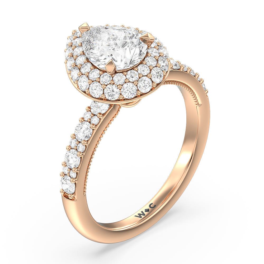 Falling Edge Halo Engagement Ring with Pear Cut Diamond in 14KT Rose Gold view 3
