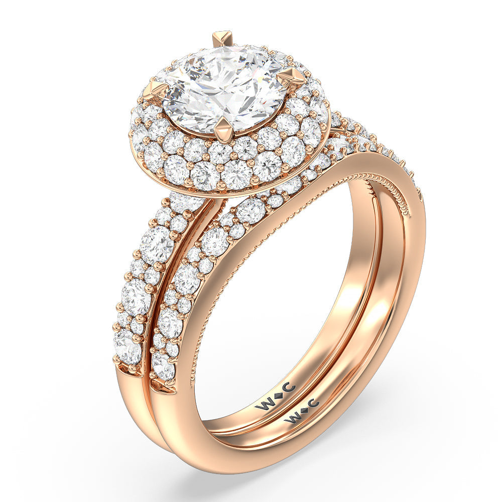 Falling Edge Halo Engagement Ring with Cushion Cut Diamond in 14KT Rose Gold view 6
