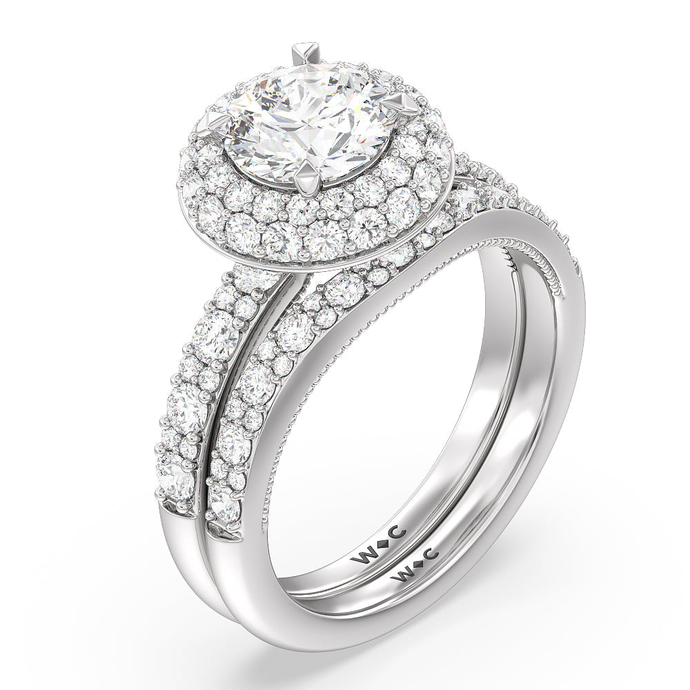 Falling Edge Halo Engagement Ring with Cushion Cut Diamond in 14KT Rose Gold view 4
