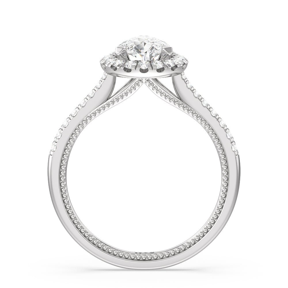 Duo Band Halo Engagement Ring with Pear Cut Diamond in 14KT Platinum view 2
