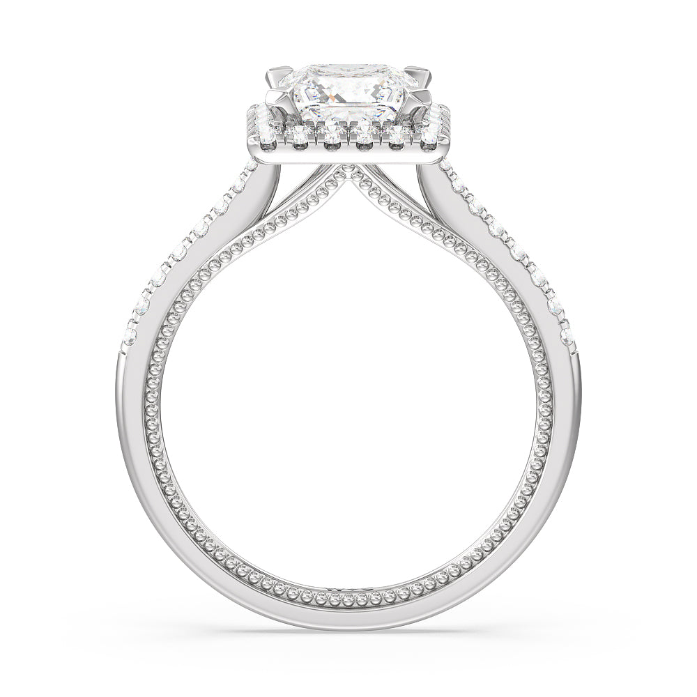Duo Band Halo Engagement Ring with Princess Cut Diamond in 14KT Platinum view 2
