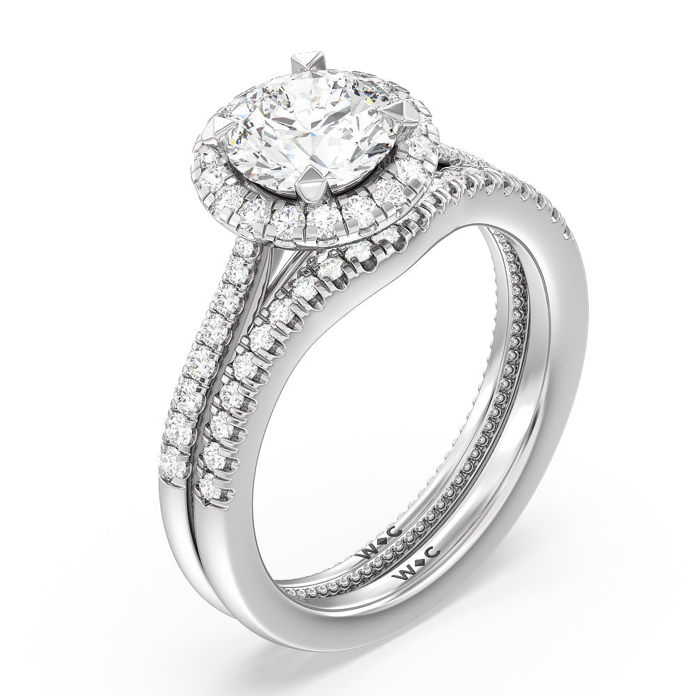 Duo Band Halo Engagement Ring with Round Cut Diamond in 14KT Platinum view 4
