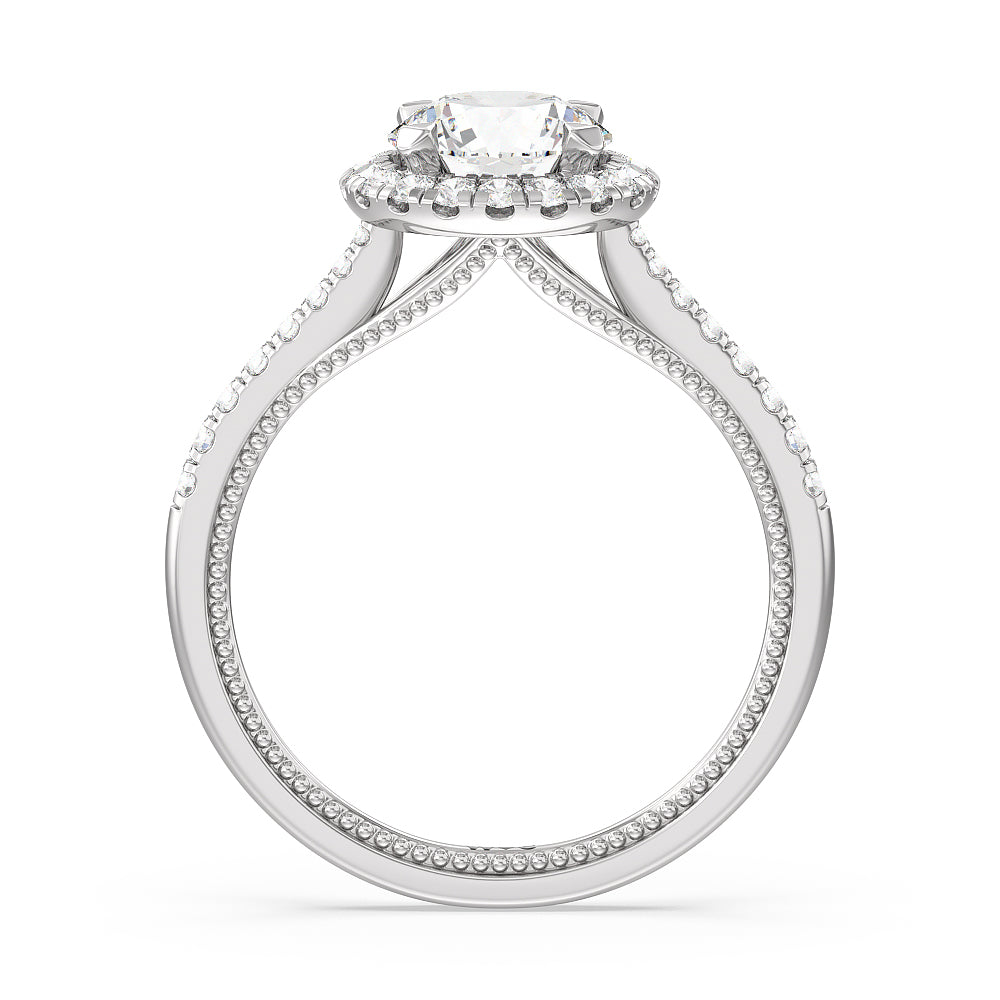 Duo Band Halo Engagement Ring with Round Cut Diamond in 14KT Platinum view 2
