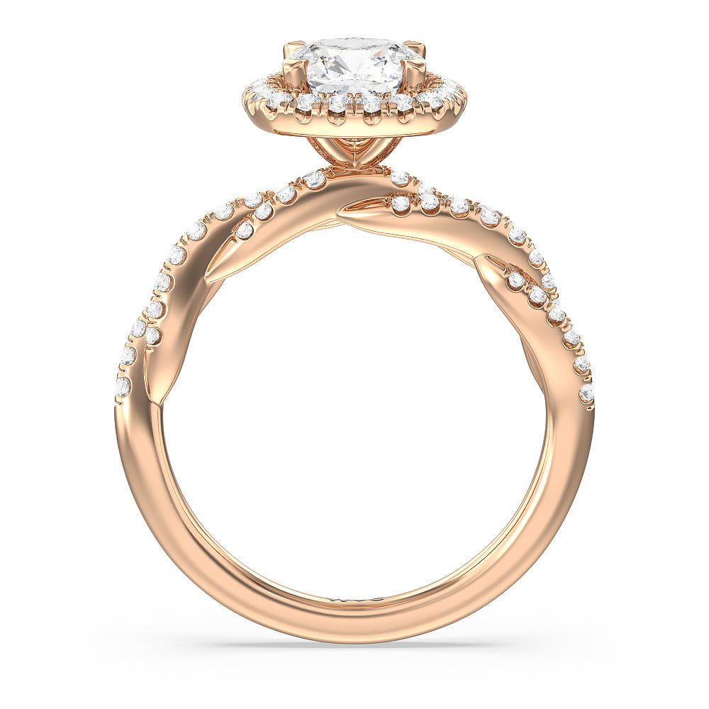Twisted Vine Halo Engagement Ring with Cushion Cut Diamond in 14KT Rose Gold view 2
