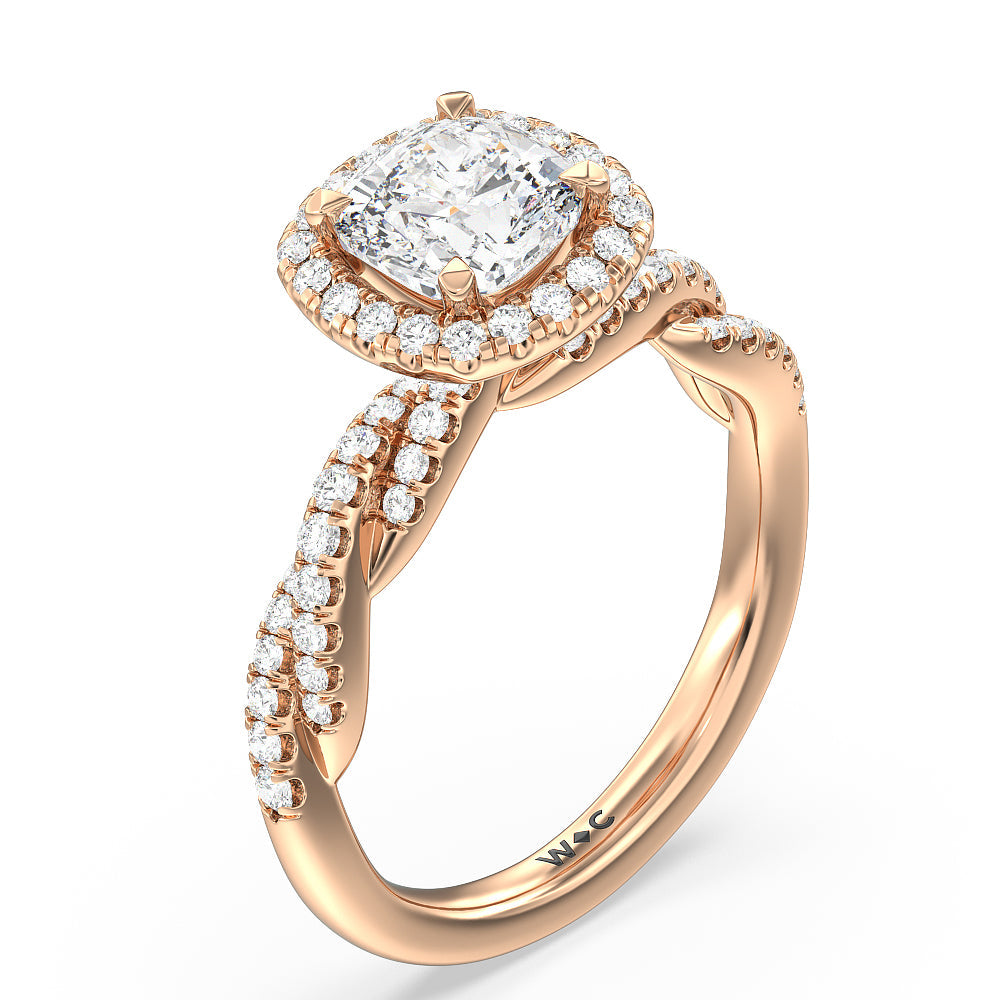 Twisted Vine Halo Engagement Ring with Cushion Cut Diamond in 14KT Rose Gold view 3
