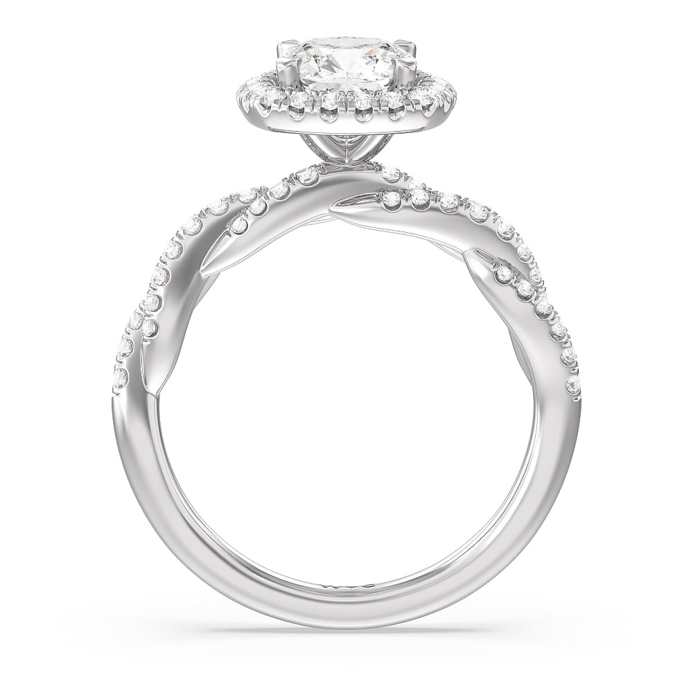 Twisted Vine Halo Engagement Ring with Cushion Cut Diamond in 14KT Platinum view 2

