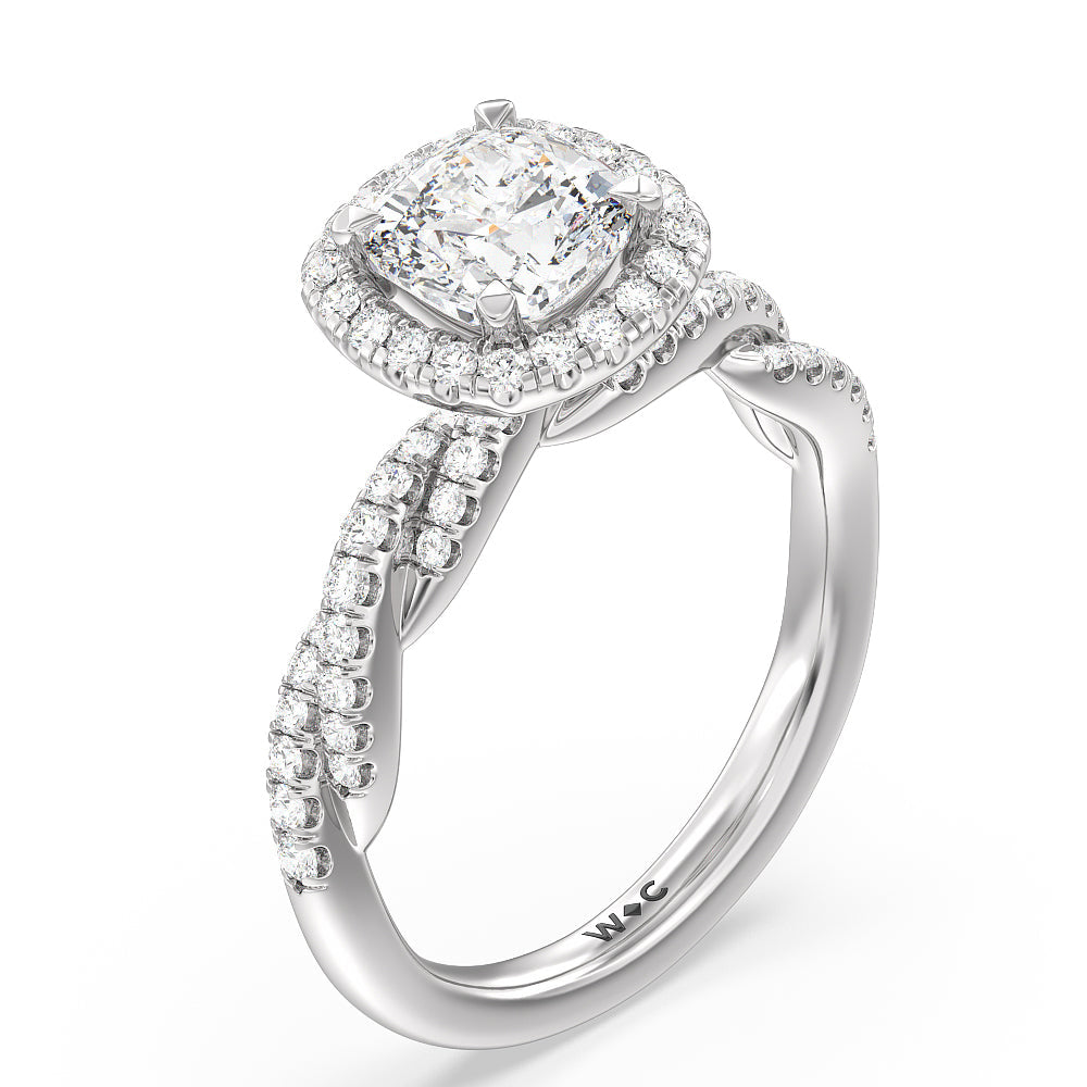 Twisted Vine Halo Engagement Ring with Cushion Cut Diamond in 14KT Platinum view 3
