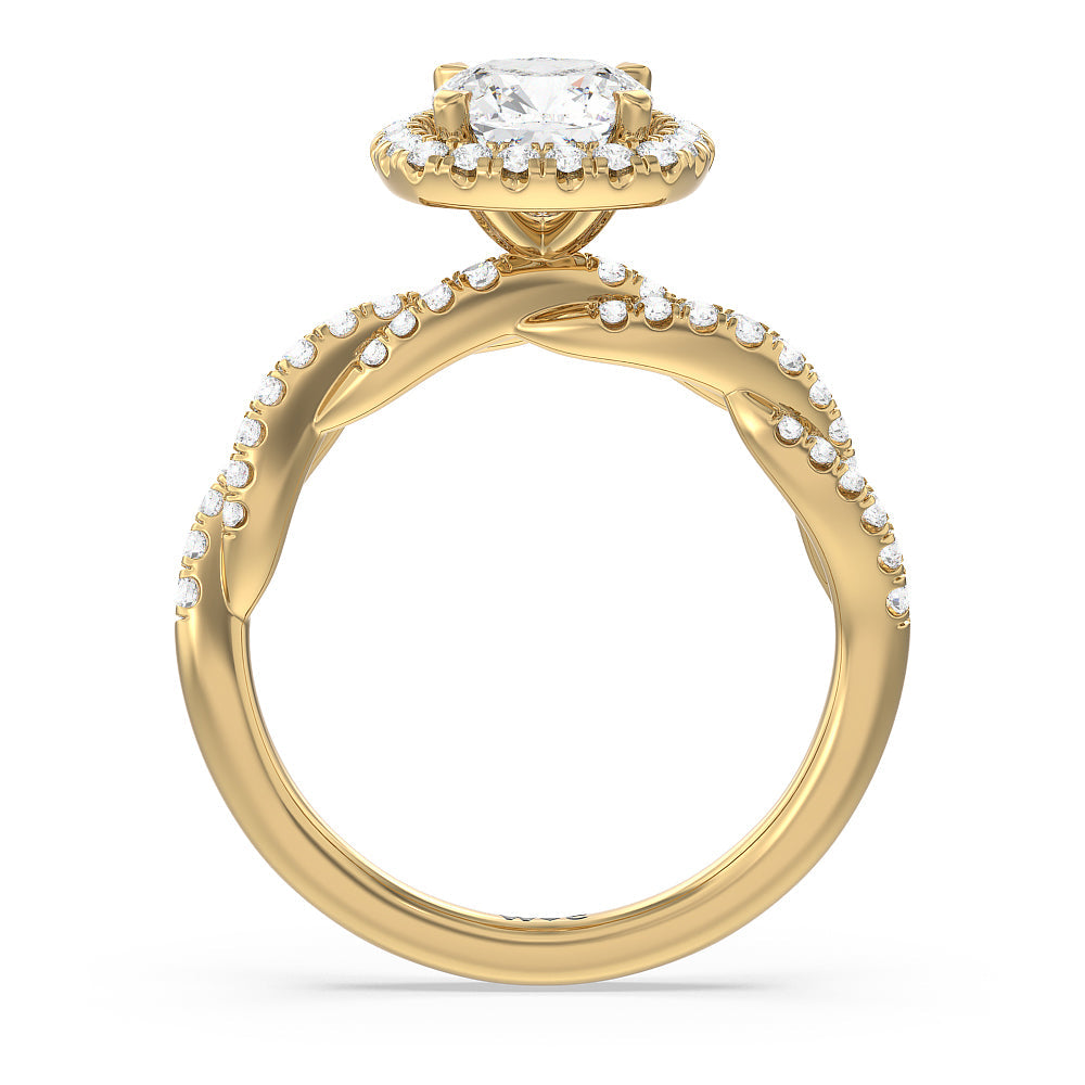 Twisted Vine Halo Engagement Ring with Cushion Cut Diamond in 14KT Yellow Gold view 2
