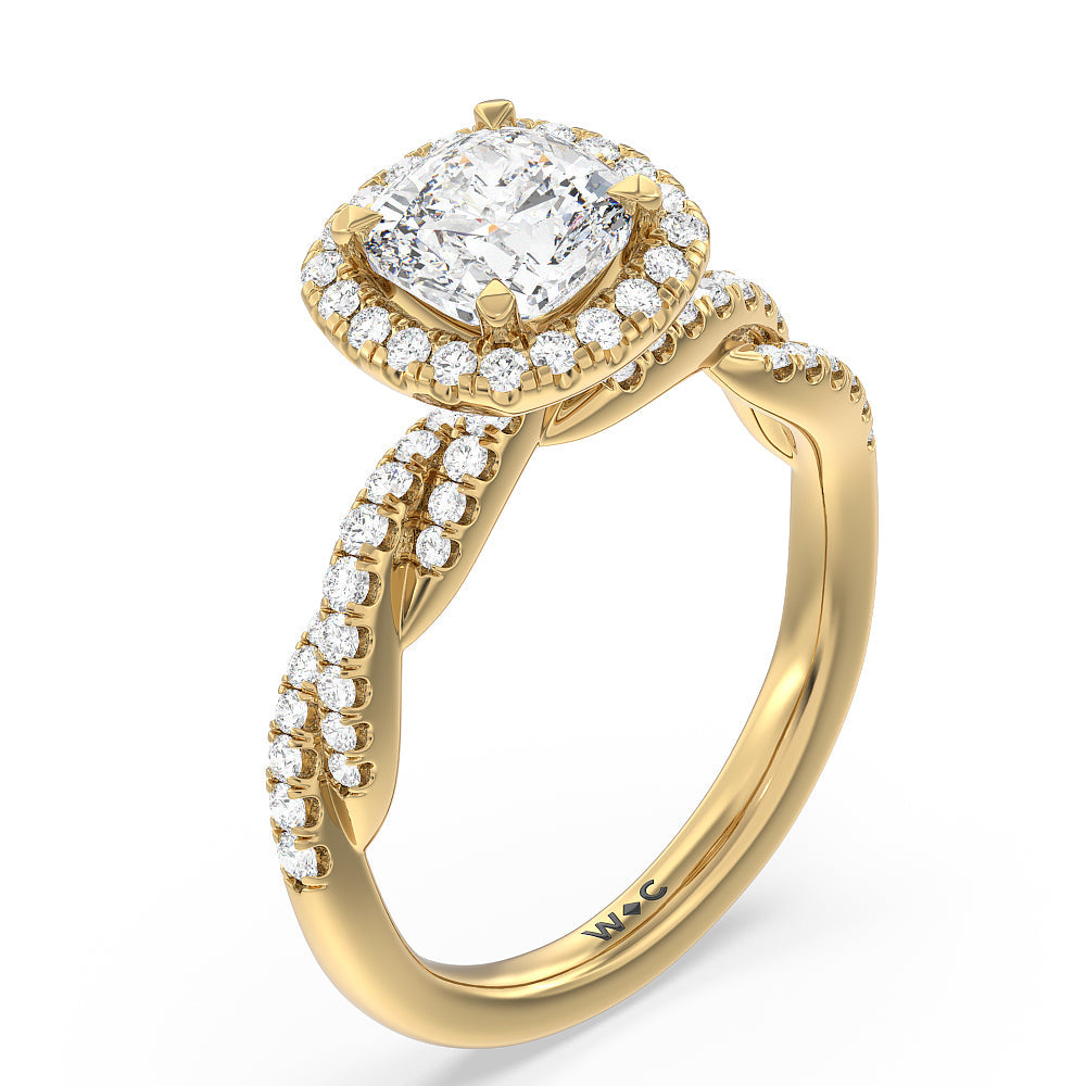 Twisted Vine Halo Engagement Ring with Cushion Cut Diamond in 14KT Yellow Gold view 3
