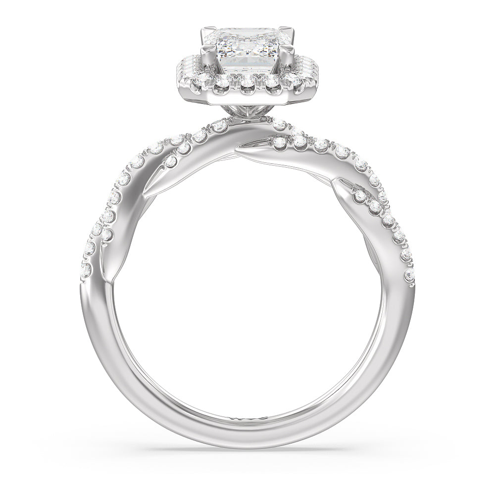 Twisted Vine Halo Engagement Ring with Emerald Cut Diamond in 14KT Platinum view 2
