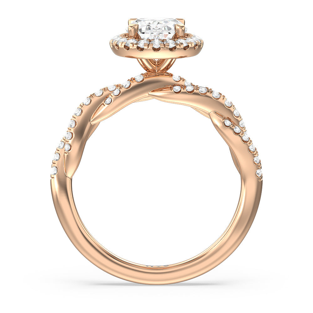 Twisted Vine Halo Engagement Ring with Oval Cut Diamond in 14KT Rose Gold view 2
