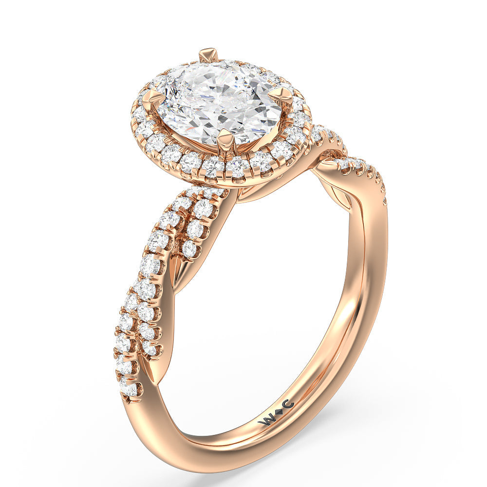 Twisted Vine Halo Engagement Ring with Oval Cut Diamond in 14KT Rose Gold view 3
