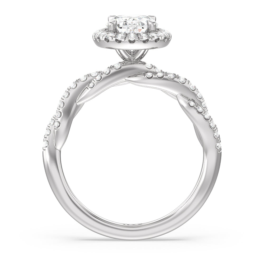 Twisted Vine Halo Engagement Ring with Oval Cut Diamond in 14KT Platinum view 2
