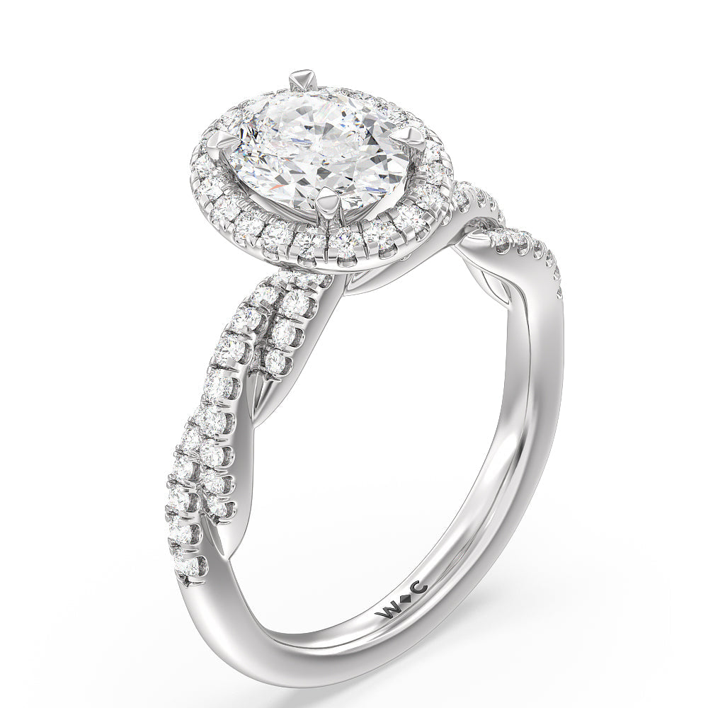 Twisted Vine Halo Engagement Ring with Oval Cut Diamond in 14KT Platinum view 3
