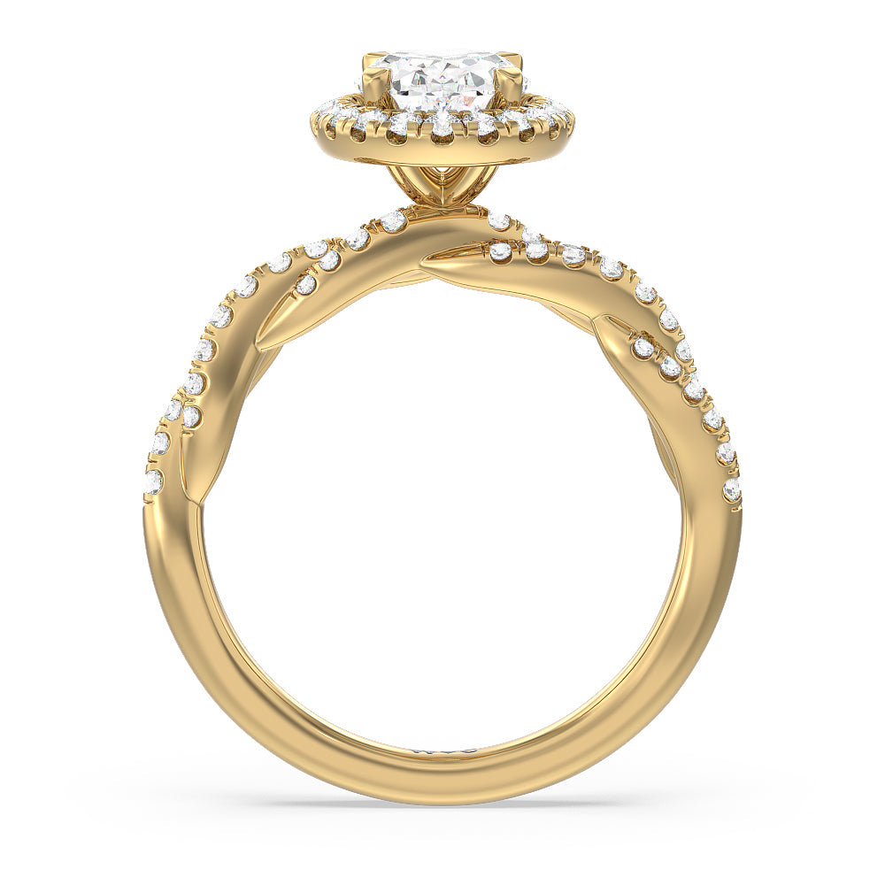 Twisted Vine Halo Engagement Ring with Oval Cut Diamond in 14KT Yellow Gold view 2
