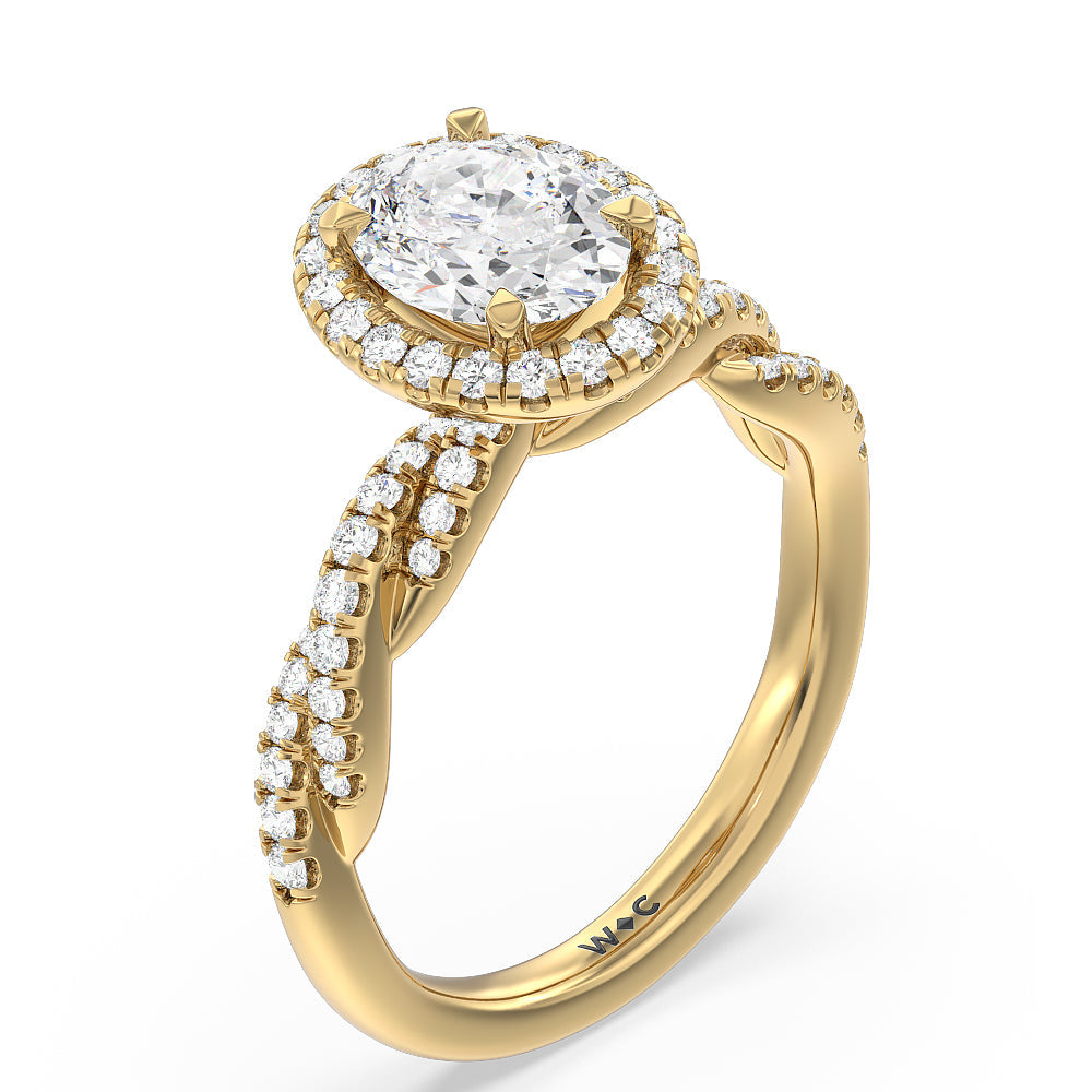 Twisted Vine Halo Engagement Ring with Oval Cut Diamond in 14KT Yellow Gold view 3
