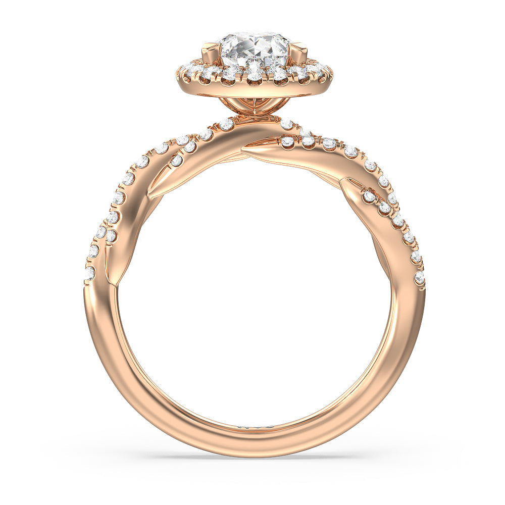 Twisted Vine Halo Engagement Ring with Pear Cut Diamond in 14KT Rose Gold view 2

