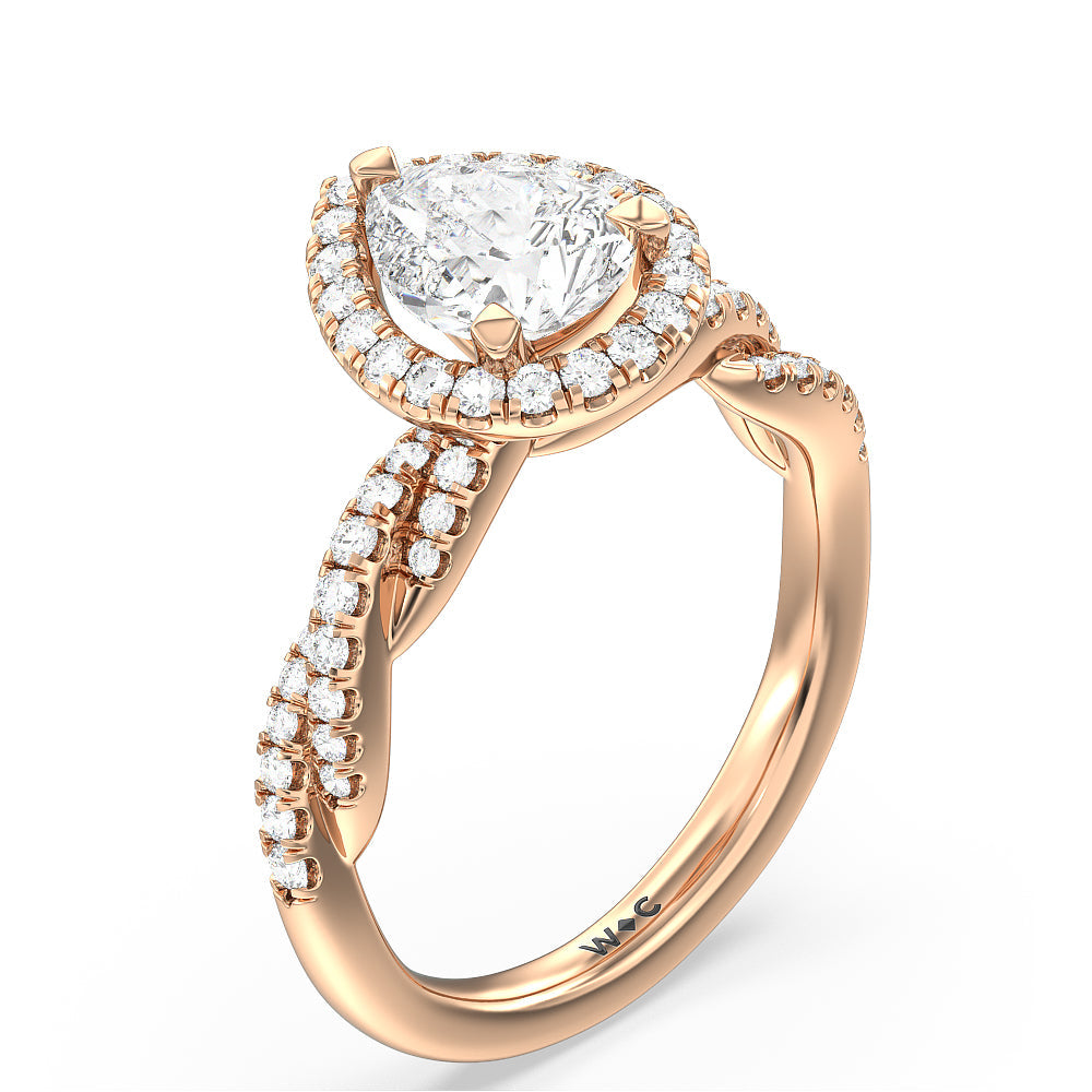 Twisted Vine Halo Engagement Ring with Pear Cut Diamond in 14KT Rose Gold view 3
