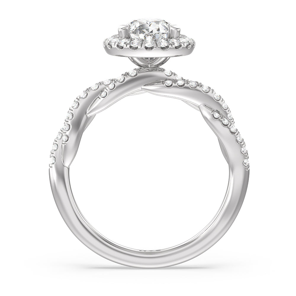 Twisted Vine Halo Engagement Ring with Pear Cut Diamond in 14KT Platinum view 2
