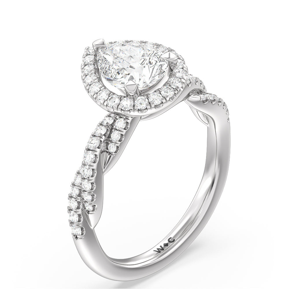 Twisted Vine Halo Engagement Ring with Pear Cut Diamond in 14KT Platinum view 3
