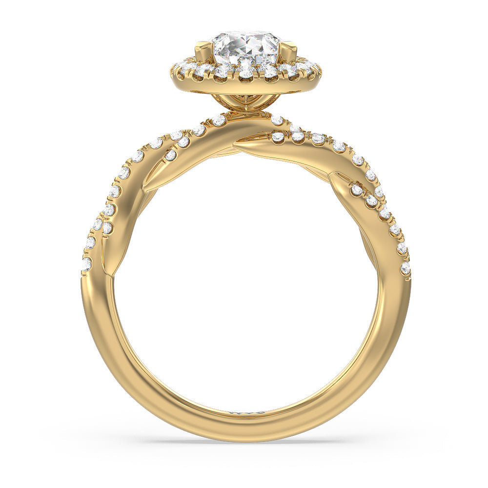 Twisted Vine Halo Engagement Ring with Pear Cut Diamond in 14KT Yellow Gold view 2

