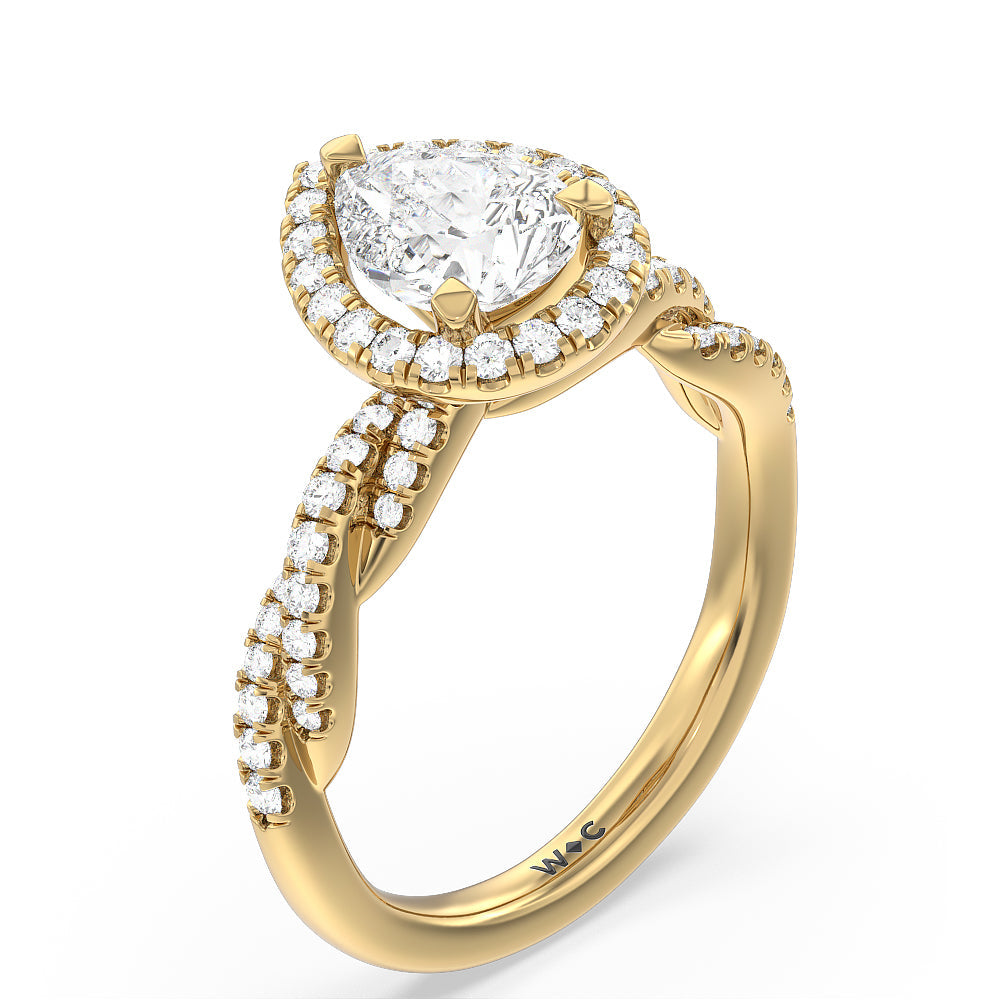 Twisted Vine Halo Engagement Ring with Pear Cut Diamond in 14KT Yellow Gold view 3
