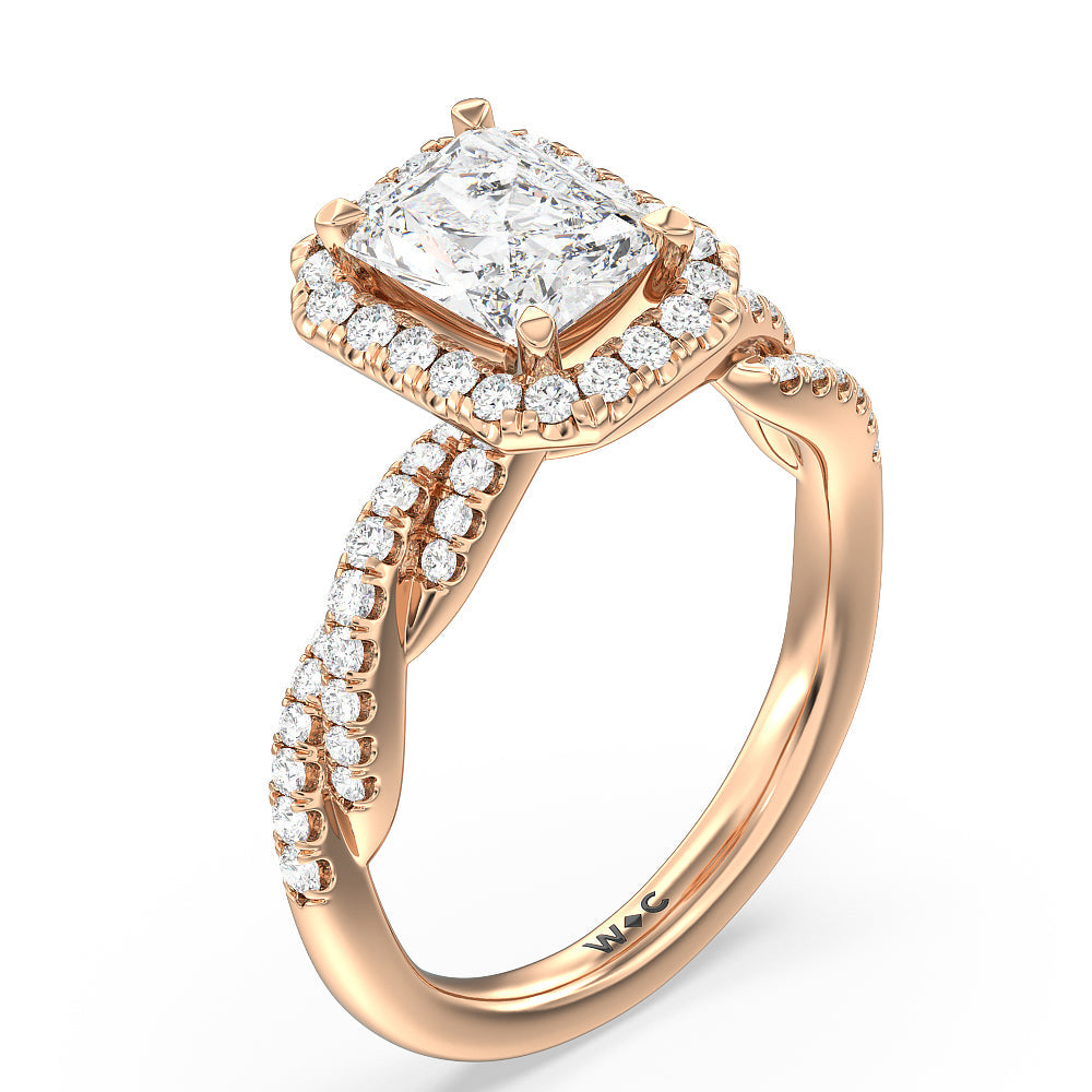 Twisted Vine Halo Engagement Ring with Radiant Cut Diamond in 14KT Rose Gold view 3
