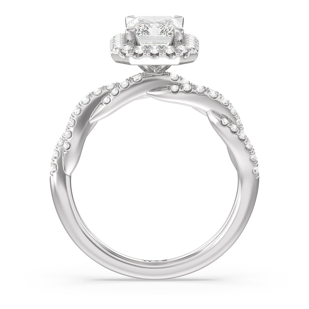 Twisted Vine Halo Engagement Ring with Radiant Cut Diamond in 14KT Platinum view 2
