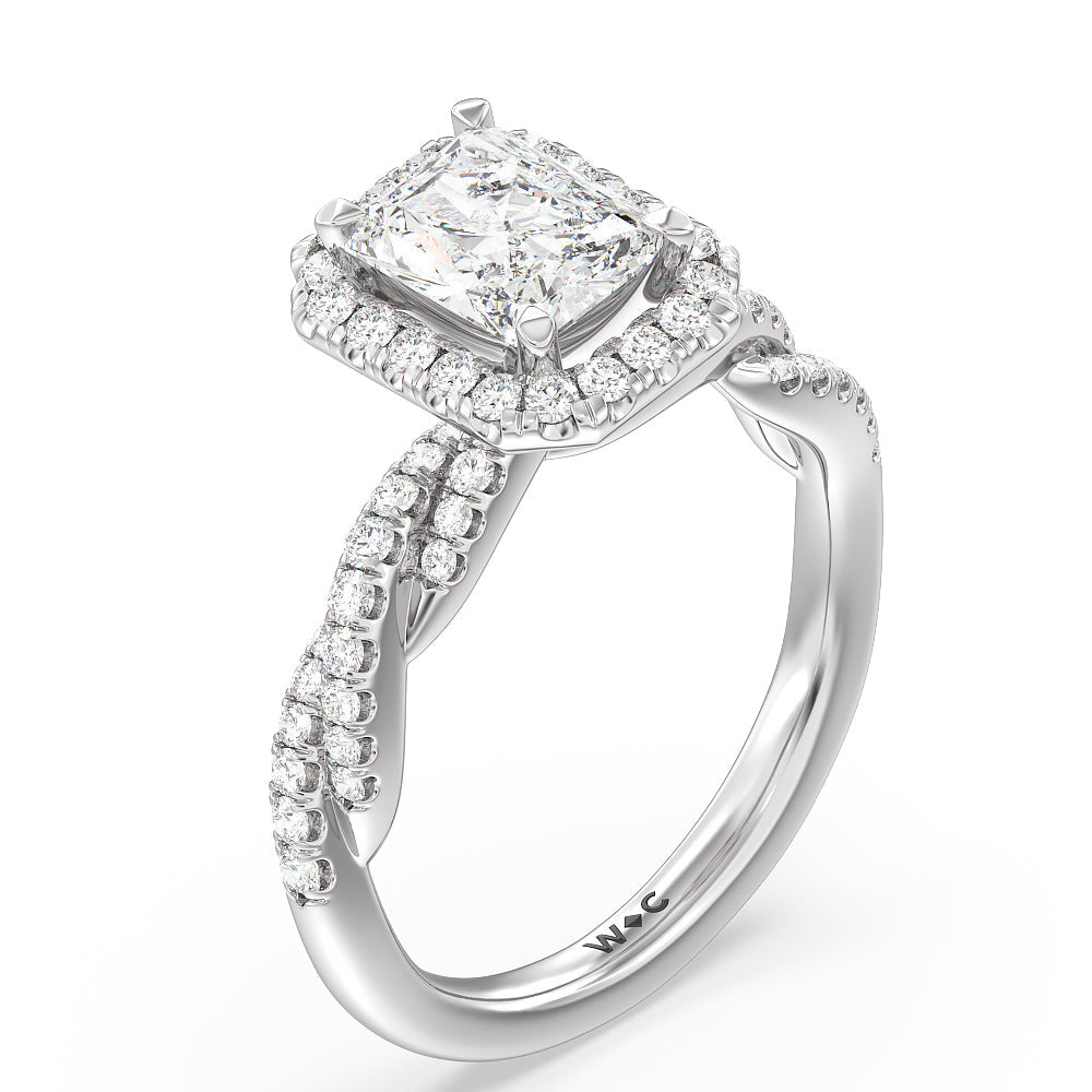 Twisted Vine Halo Engagement Ring with Radiant Cut Diamond in 14KT Platinum view 3
