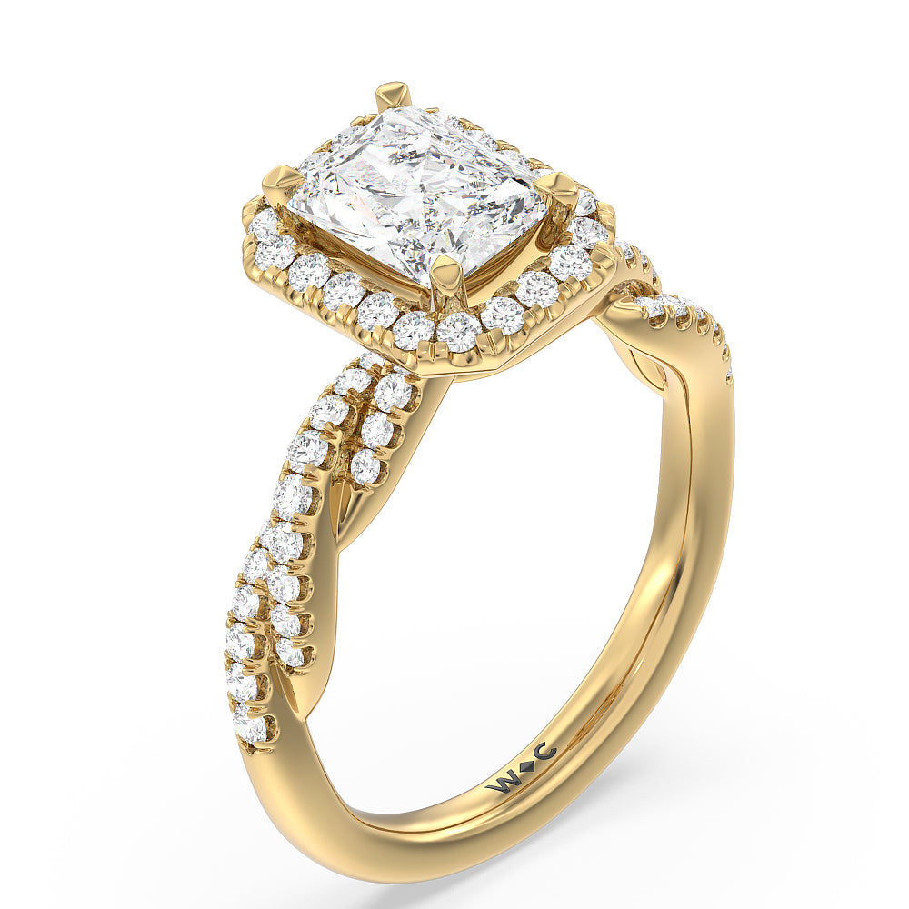Twisted Vine Halo Engagement Ring with Radiant Cut Diamond in 14KT Yellow Gold view 3
