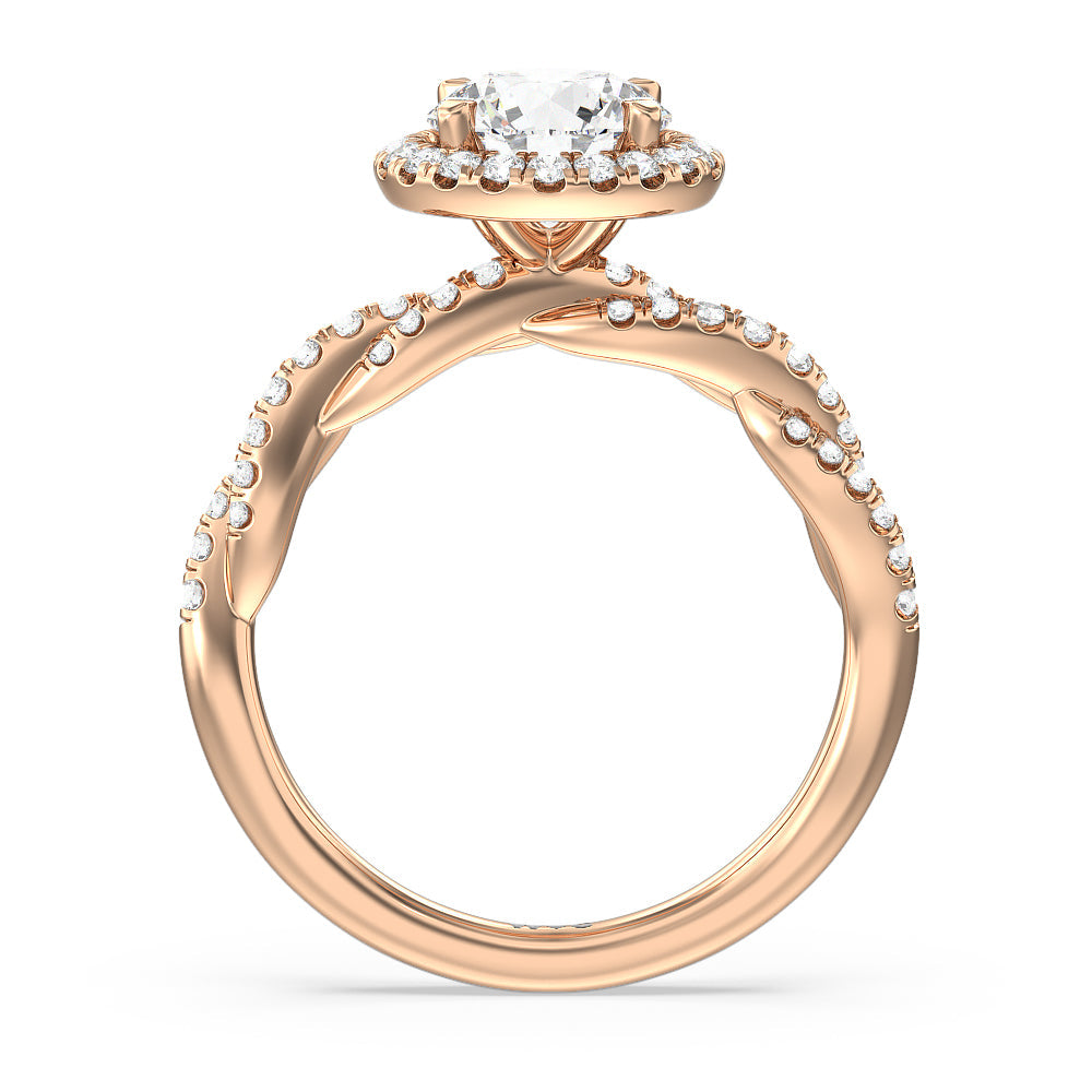 Twisted Vine Halo Engagement Ring with Round Cut Diamond in 14KT Rose Gold view 2
