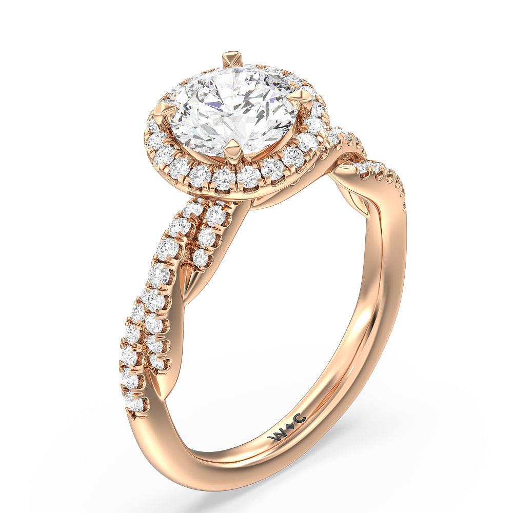 Twisted Vine Halo Engagement Ring with Round Cut Diamond in 14KT Rose Gold view 3
