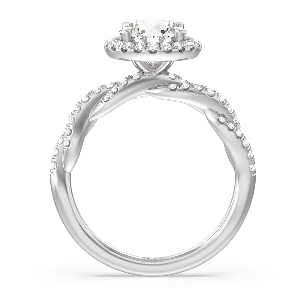 Twisted Vine Halo Engagement Ring with Round Cut Diamond in 14KT Platinum view 2
