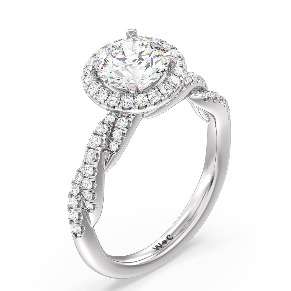 Twisted Vine Halo Engagement Ring with Round Cut Diamond in 14KT Platinum view 3
