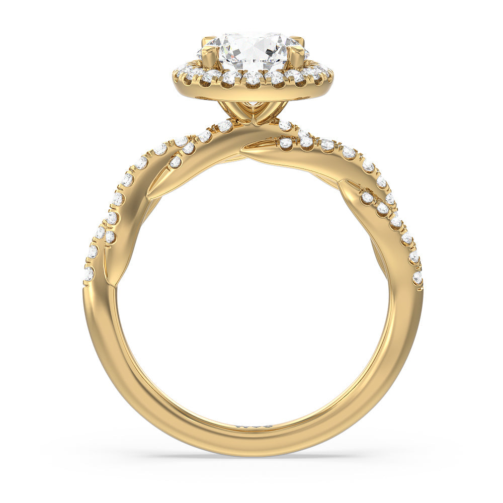 Twisted Vine Halo Engagement Ring with Round Cut Diamond in 14KT Yellow Gold view 2

