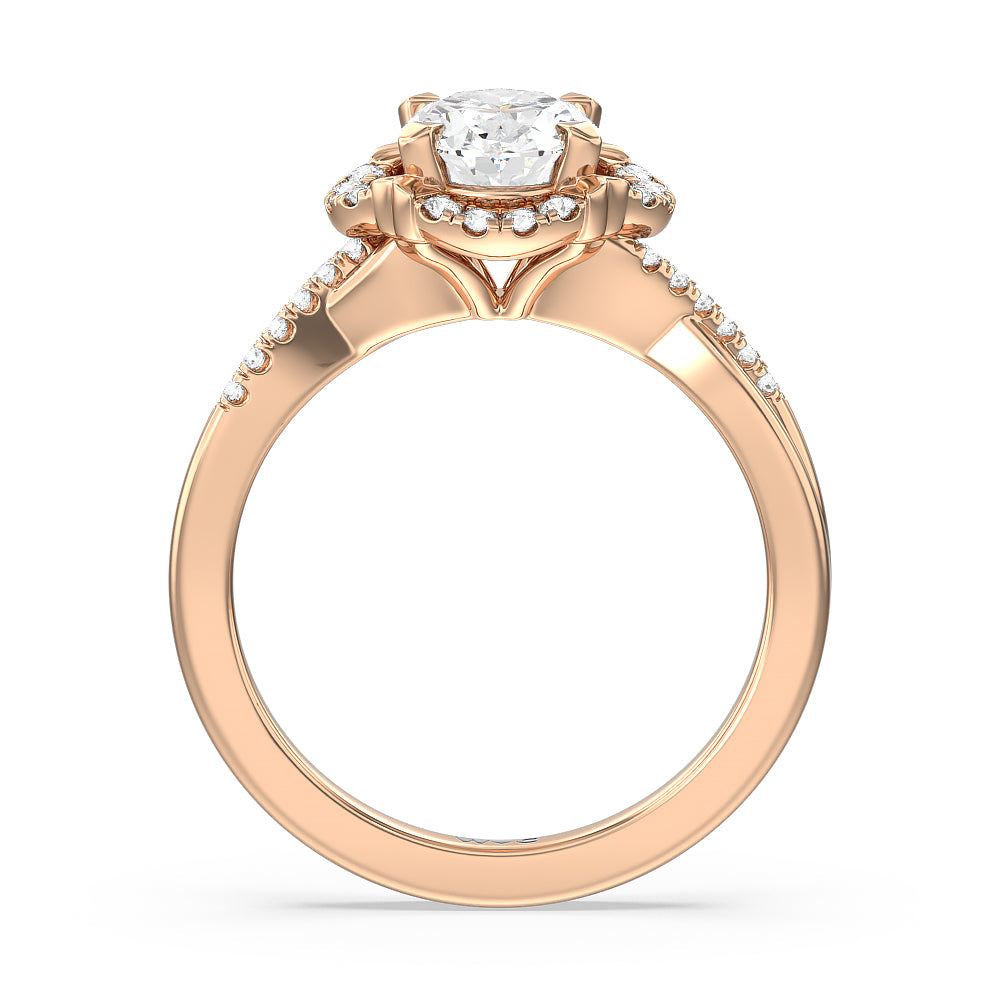 Wave Halo Engagement Ring with Oval Cut Diamond in 14KT Rose Gold view 2
