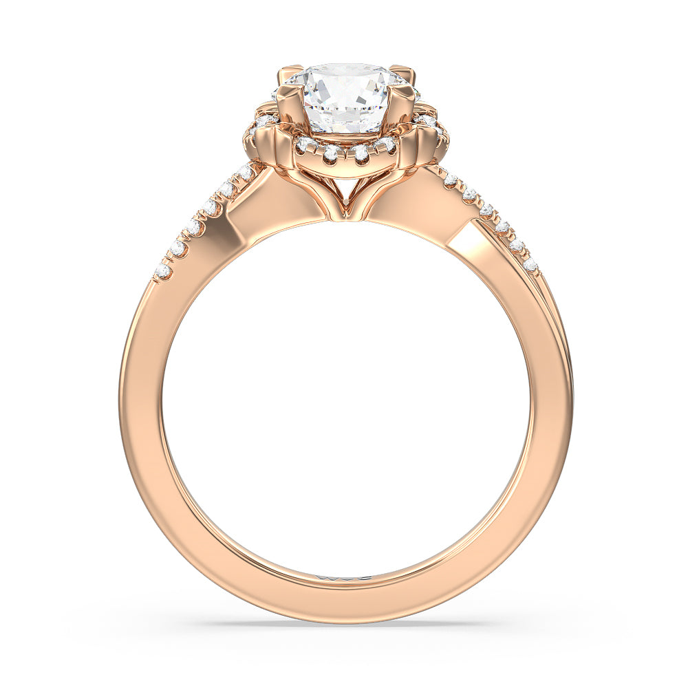 Wave Halo Engagement Ring with Round Cut Diamond in 14KT Rose Gold view 2
