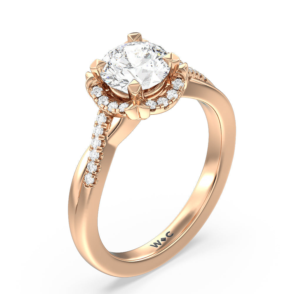 Wave Halo Engagement Ring with Round Cut Diamond in 14KT Rose Gold view 3
