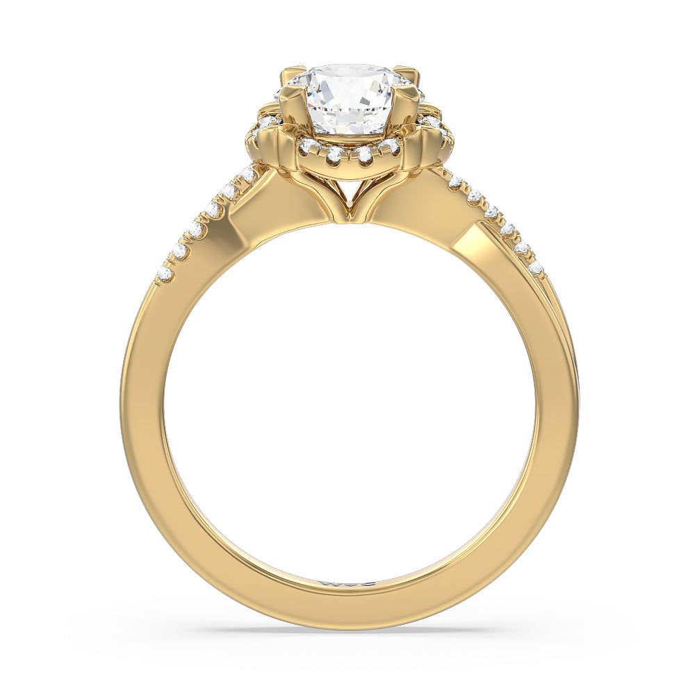 Wave Halo Engagement Ring with Round Cut Diamond in 14KT Yellow Gold view 2
