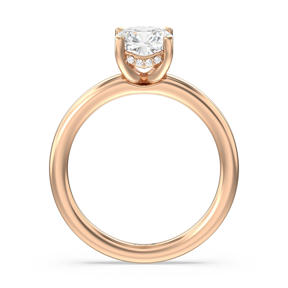 Fine Line Hidden Halo Engagement Ring with Cushion Cut Diamond in 14KT Rose Gold view 2
