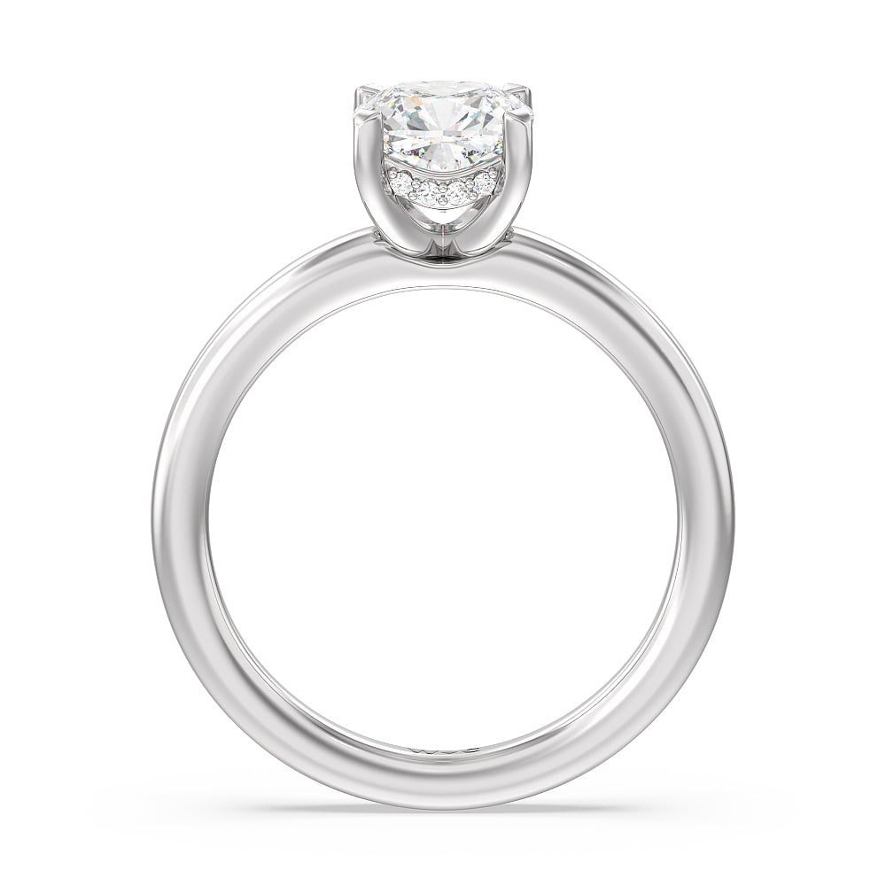 Fine Line Hidden Halo Engagement Ring with Cushion Cut Diamond in 14KT Platinum view 2
