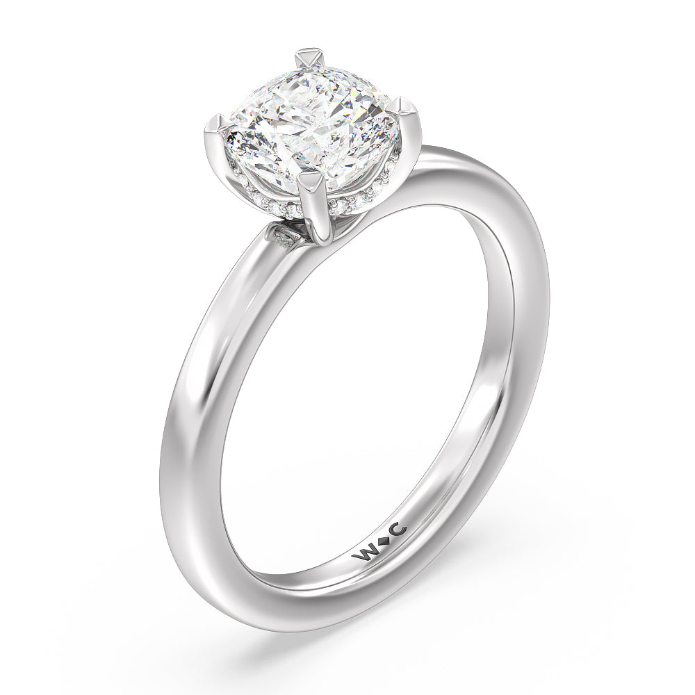 Fine Line Hidden Halo Engagement Ring with Cushion Cut Diamond in 14KT Platinum view 3
