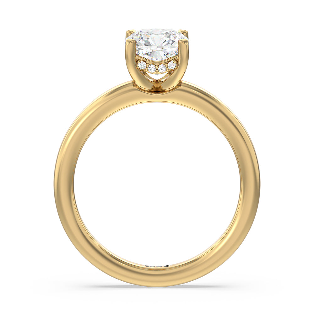 Fine Line Hidden Halo Engagement Ring with Cushion Cut Diamond in 14KT Yellow Gold view 2

