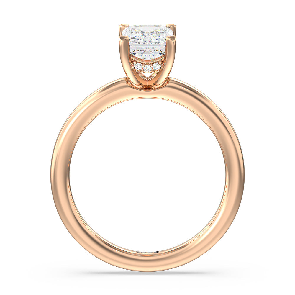 Fine Line Hidden Halo Engagement Ring with Emerald Cut Diamond in 14KT Rose Gold view 2
