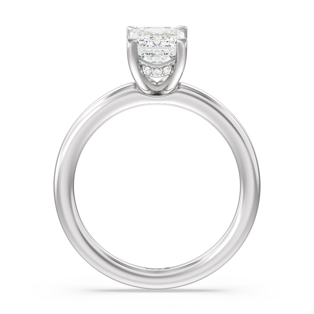Fine Line Hidden Halo Engagement Ring with Emerald Cut Diamond in 14KT Platinum view 2
