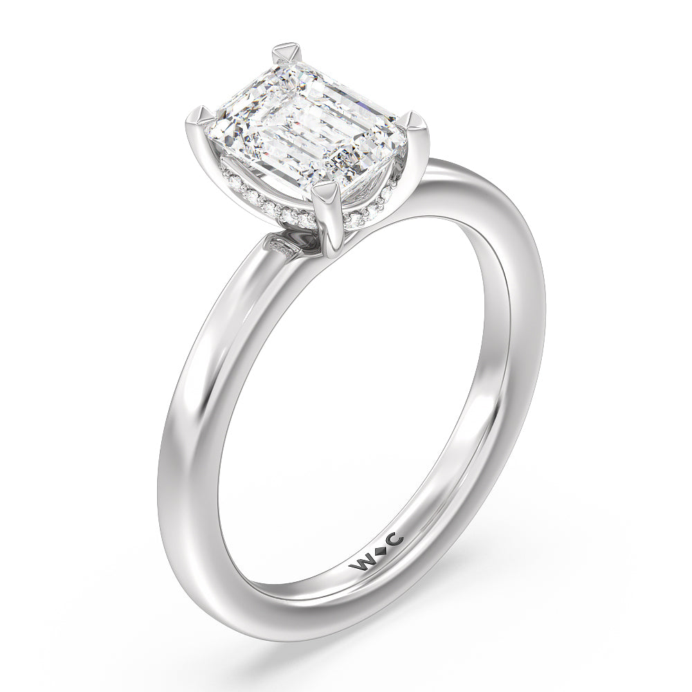 Fine Line Hidden Halo Engagement Ring with Emerald Cut Diamond in 14KT Platinum view 3
