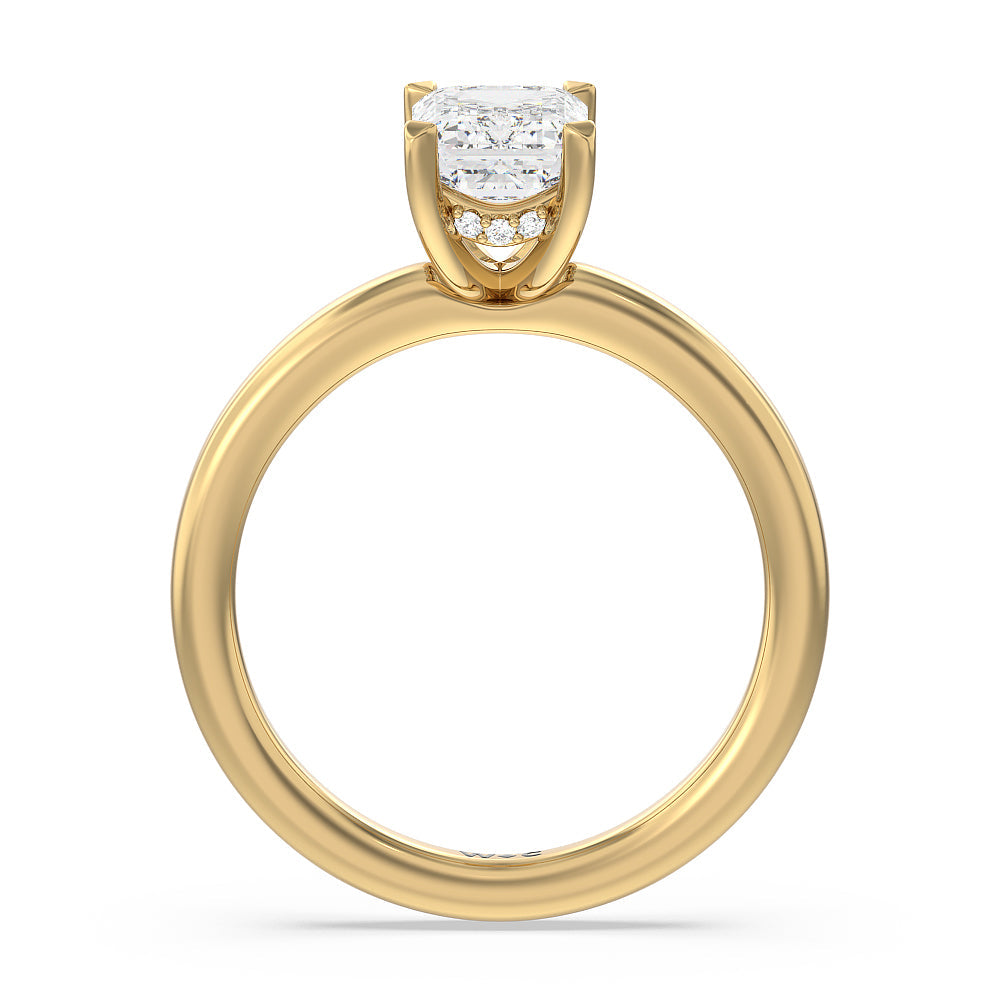 Fine Line Hidden Halo Engagement Ring with Emerald Cut Diamond in 14KT Yellow Gold view 2
