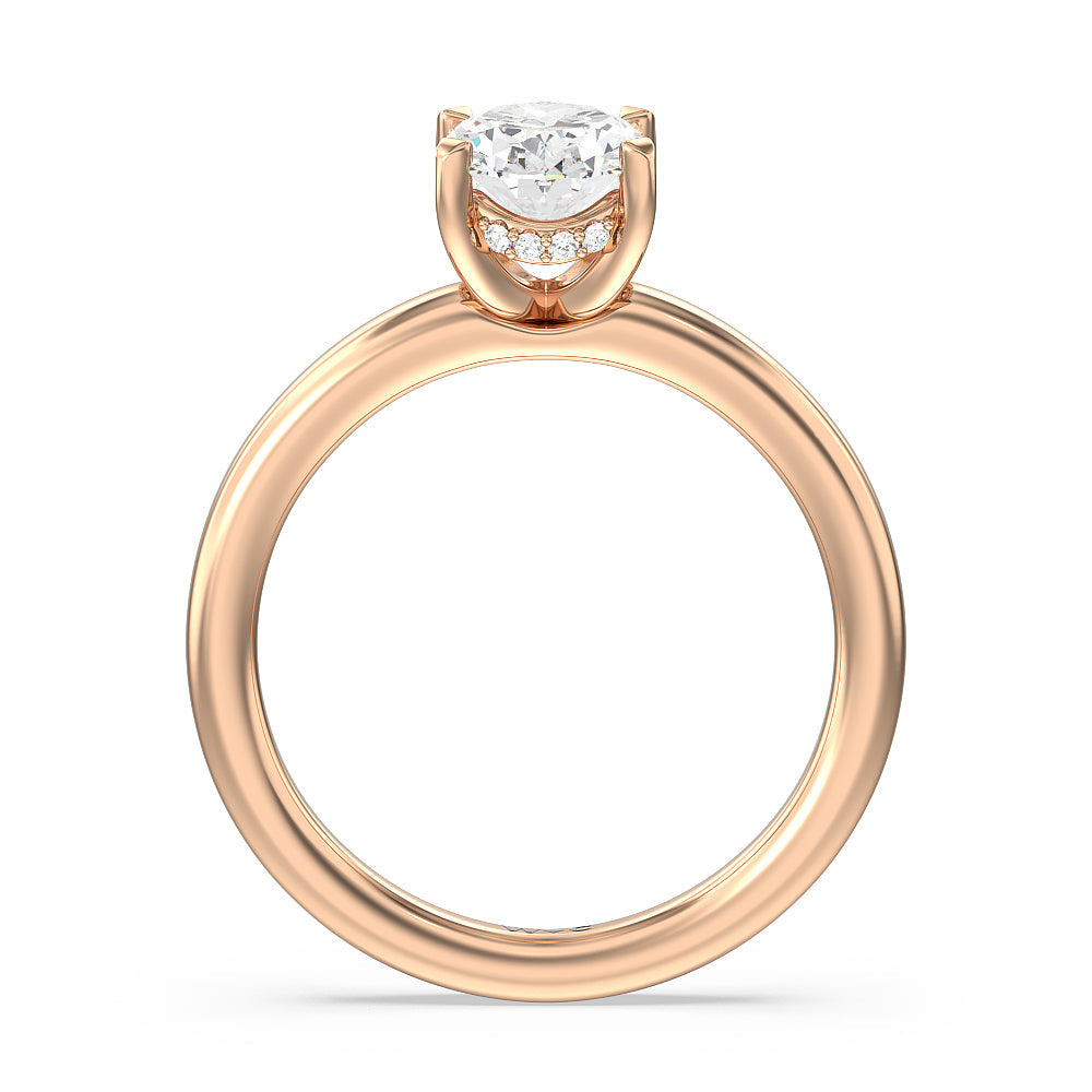 Fine Line Hidden Halo Engagement Ring with Oval Cut Diamond in 14KT Rose Gold view 2
