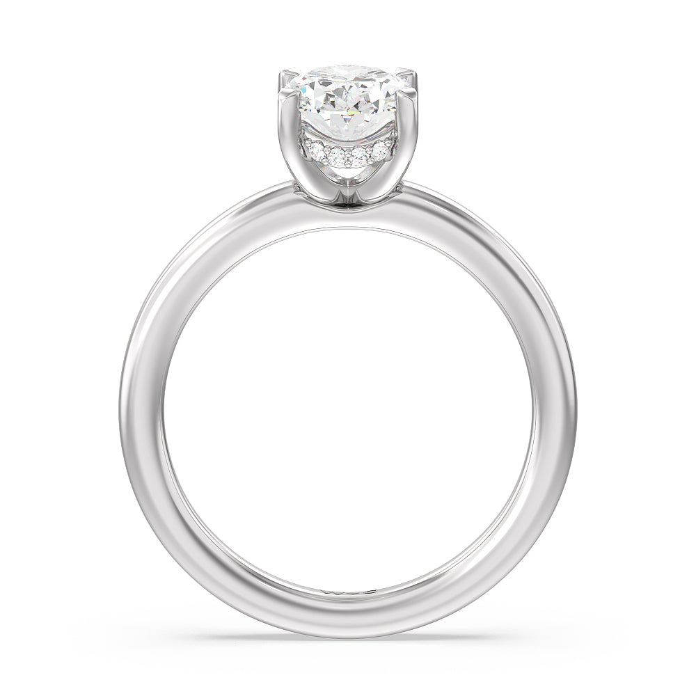 Fine Line Hidden Halo Engagement Ring with Oval Cut Diamond in 14KT Platinum view 2
