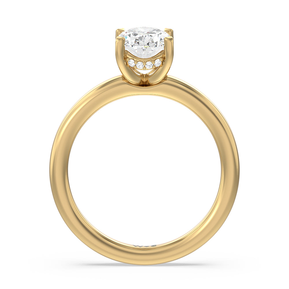 Fine Line Hidden Halo Engagement Ring with Oval Cut Diamond in 14KT Yellow Gold view 2
